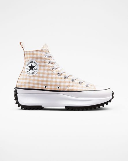 Pantofi Platforma Barbati Converse Run Star Hike Gingham Inalti Bej Albi Negrii | RO ESVZJ425